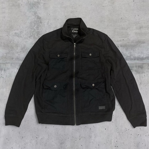 Calvin Klein Slub Cotton Utility Military Sweatshirt Jacket - Picture 1 of 3